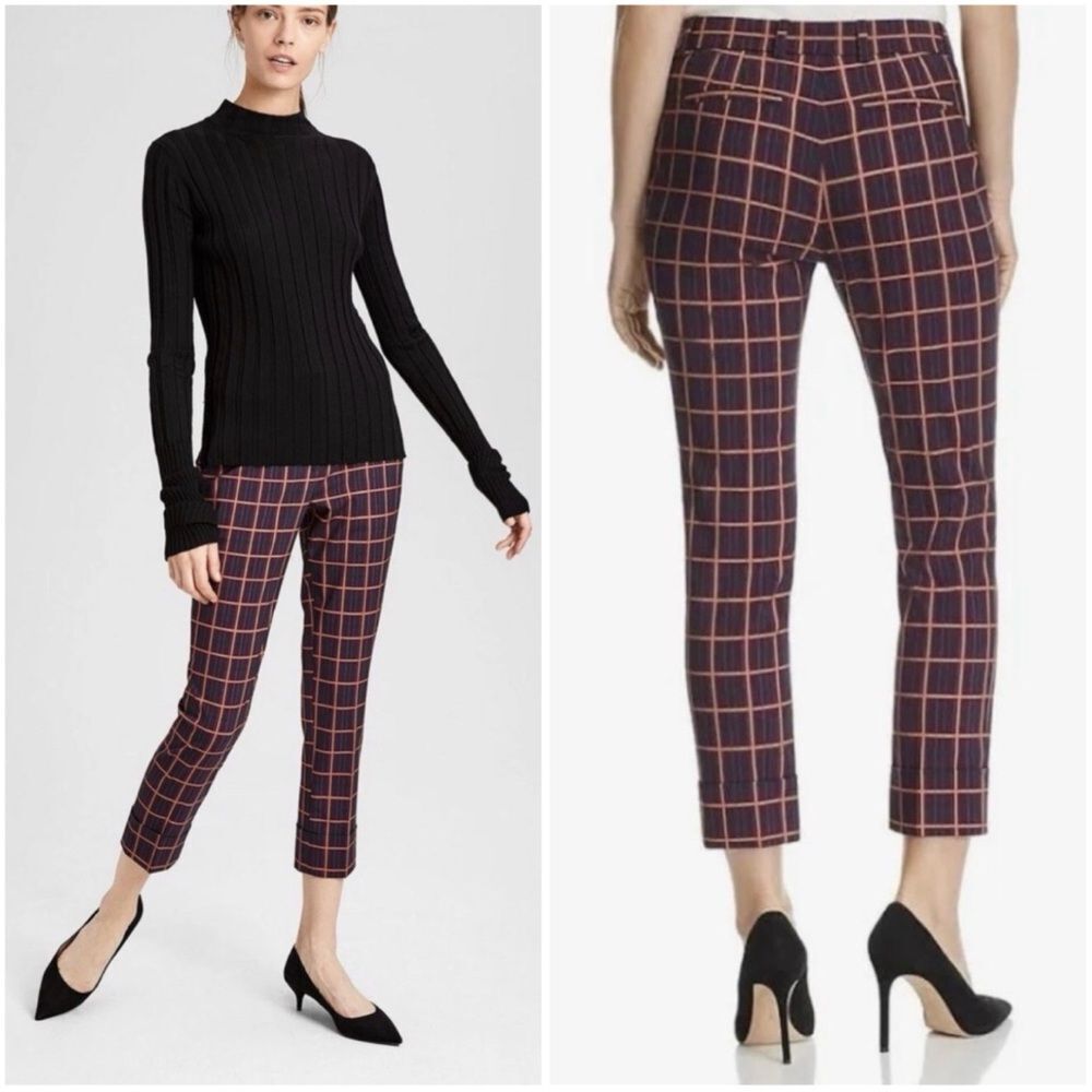 Theory York Plaid Crop Cuff Pants in Stretch Wool